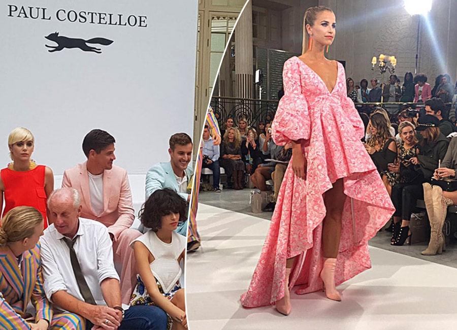 Vogue Williams stuns in pink SS18 Paul Costelloe at London Fashion Week