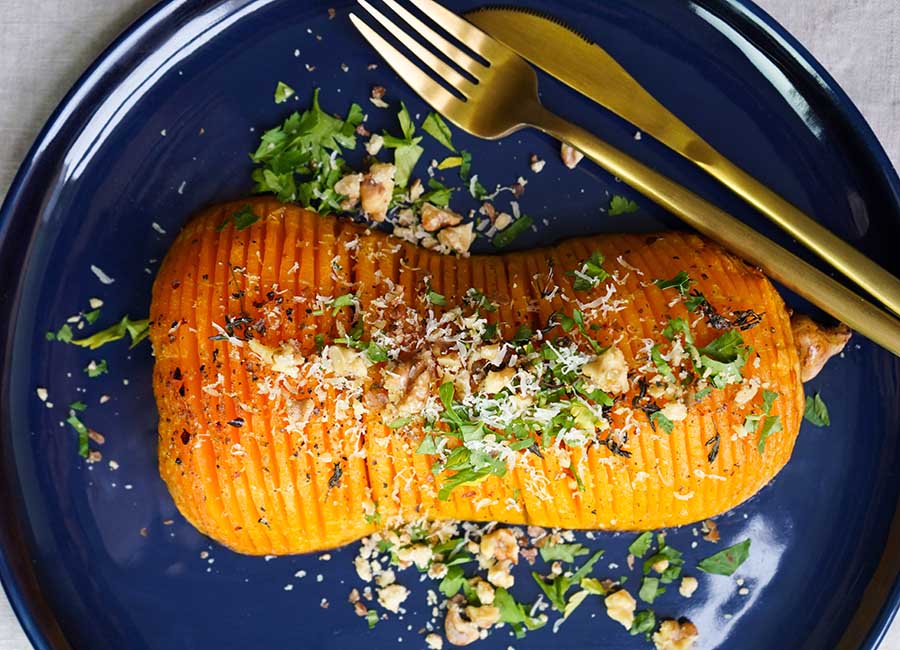 Treat your tastebuds to Áine Carlin's Hasselback Butternut Squash recipe
