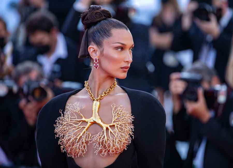 Take a deep breath for Bella Hadid's jaw dropping lung necklace and gown at Cannes