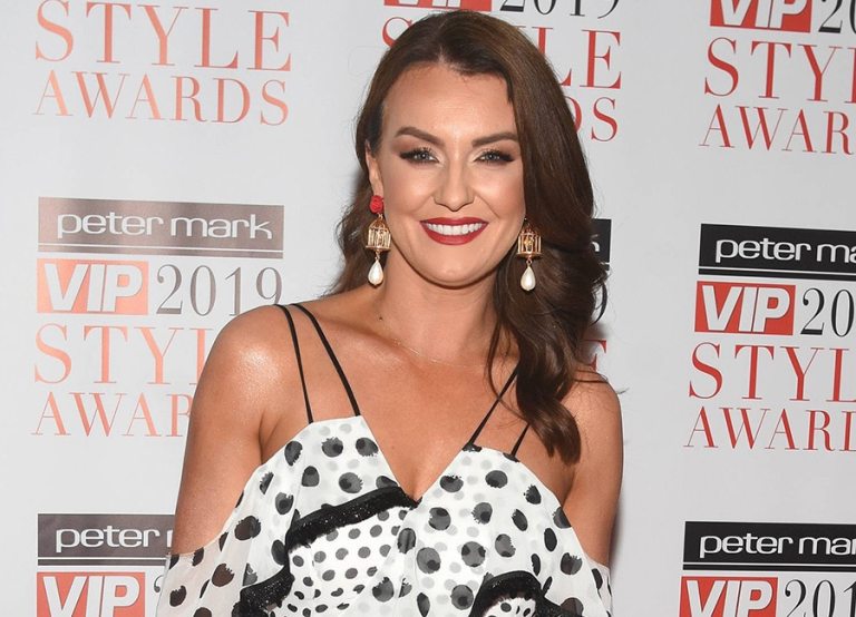 Mairead Ronan is seen on the red carpet at the 2019 VIP Style Awards wearing a polka dot gown