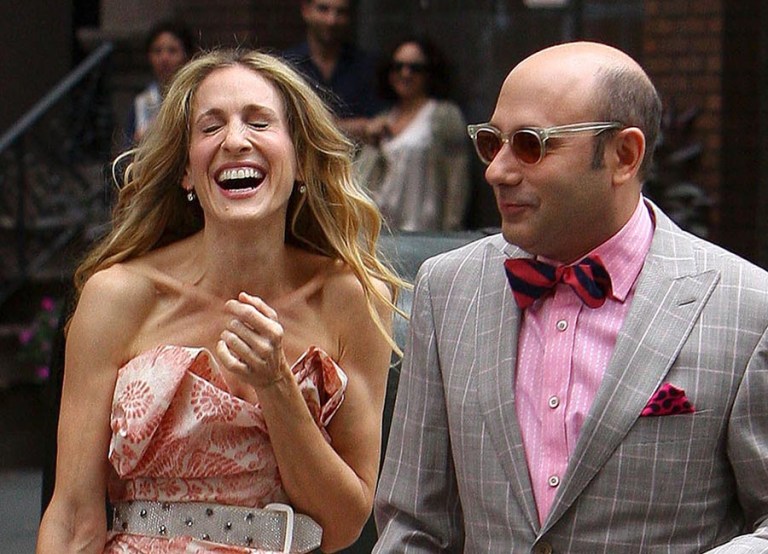 Sarah Jessica Parker and Willie Garson are seen filming a scene on the street in the Sex and the City movie