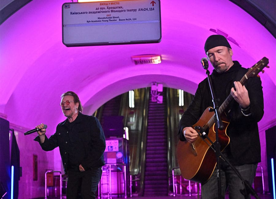 U2's Bono and the Edge perform in Kyiv bomb shelter as 'show of solidarity'