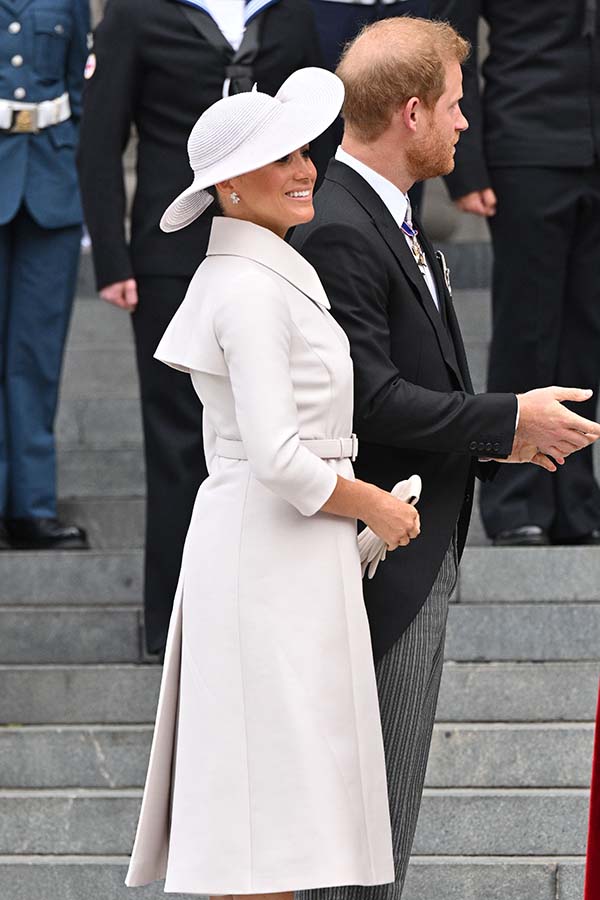 rince Harry, Duke of Sussex and Meghan, Duchess of Sussex arrive for the National Service of Thanksgiving to Celebrate the Platinum Jubilee of Her Majesty The Queen at St Paul's Cathedral