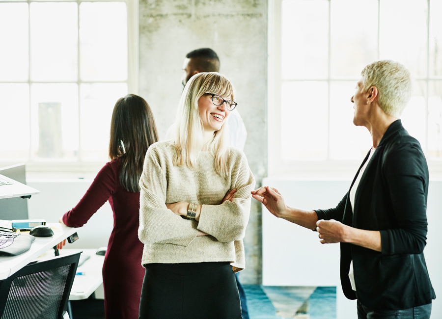 work colleagues chatting