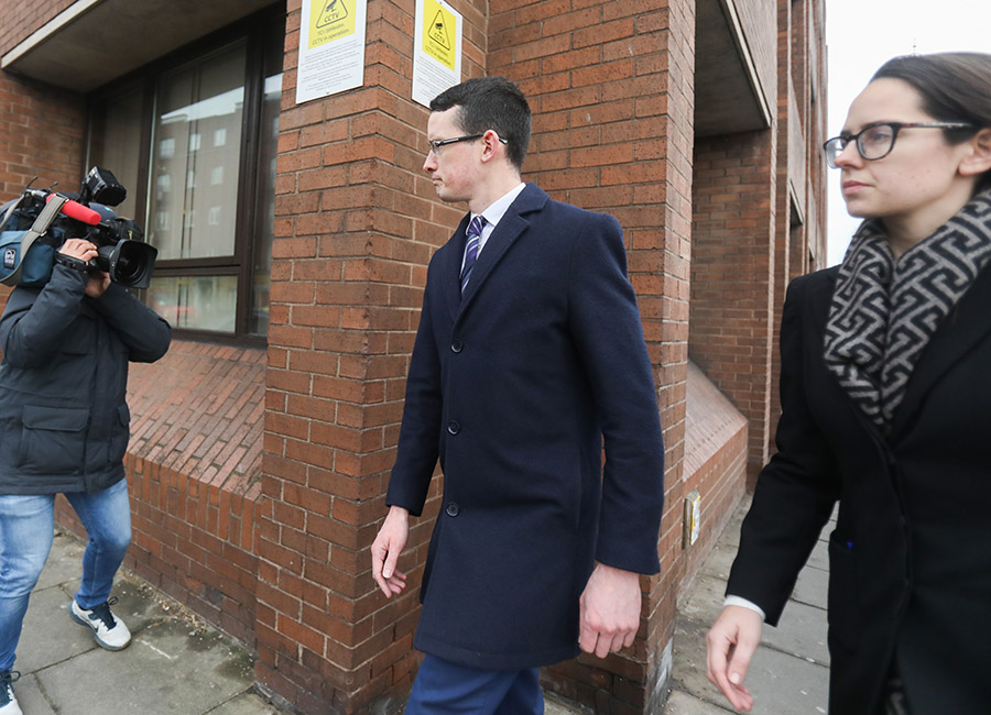 10/02/2023 Pictured is Enoch Burke leaving the Four Courts in Dublin with his sister, Ammi Burke. They were removed from a courtroom by Gardai today, after refusing an order by the Judge to leave the proceedings. Photograph: Leah Farrell / RollingNews.ie