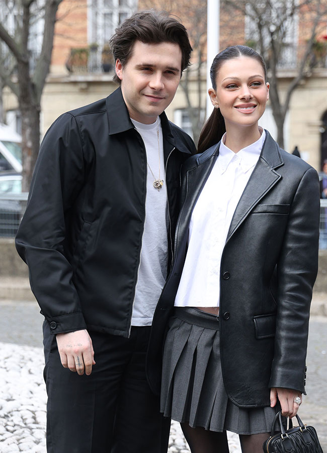 Miu Miu show Arrivals, Autumn Winter 2023 Paris Fashion Week France Brooklyn Beckham Nicola Peltz