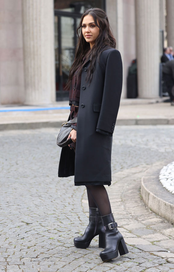 Miu Miu show Arrivals, Autumn Winter 2023 Paris Fashion Week France Jessica Alba