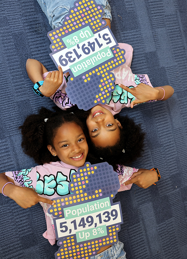 9 year old twins Mya and Zara Akinsowon at the publcation of the Census 2022 Summary Results