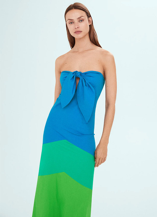 Multicolor dress with knot neckline, €99,99 Simon Miller Mango