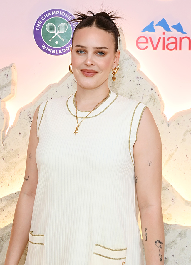 Anne-Marie poses in the Evian VIP Suite At Wimbledon 2023