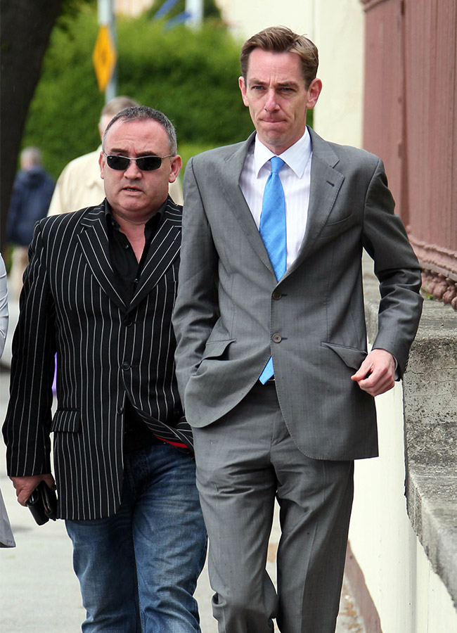 Ryan Tubridy and Noel Kelly, right pictured this afternoon at an year's anniversary Mass for the late broadcaster, Gerry Ryan at St. Joyn the Baptist Church, Clontarf