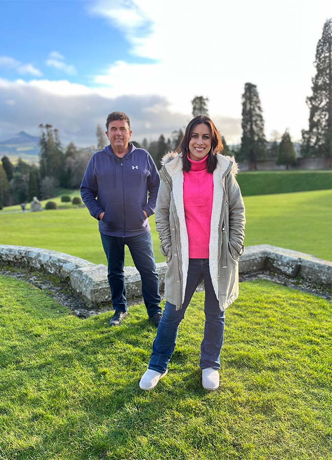 Lucy Kennedy with Des Cahill. Pic: Virgin Media Television