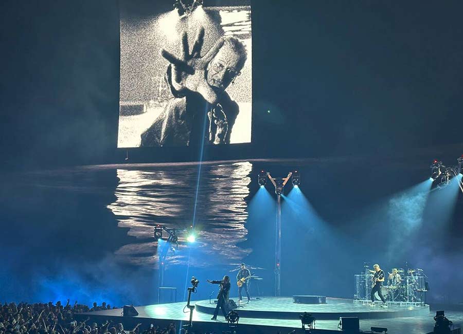 U2 shown during the premiere of "U2 UV: Achtung Baby" at the Sphere. Pic: Getty Images
