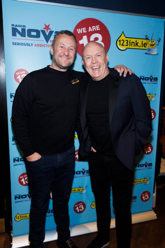 Radio nova presenters PJ Gallagher and Jim McCabe pictured at the Radio Nova 13th Birthday bash at Hyde Dublin. Pic: Andres Poveda