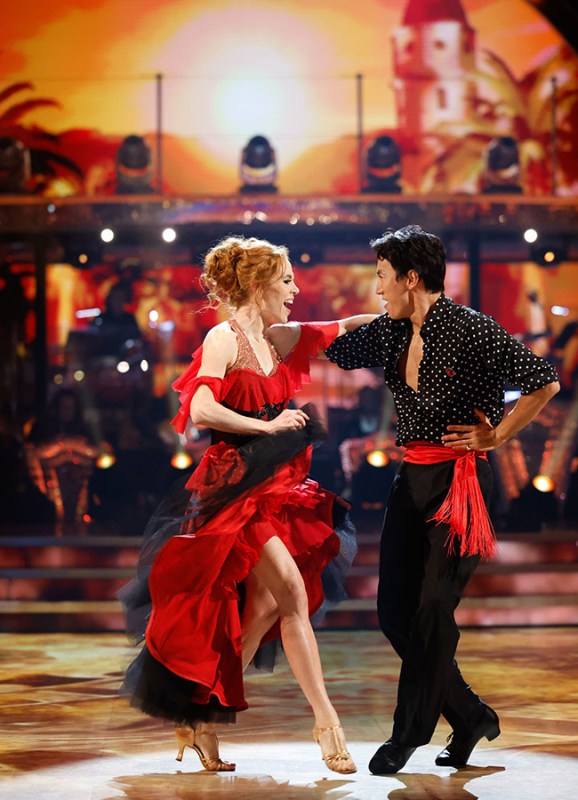 Angela Scanlon and Carlos Gu during their appearance on the live show for BBC1's Strictly Come Dancing