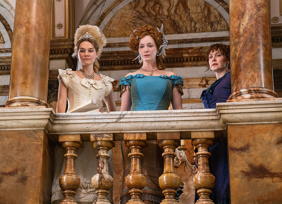 Imogen Waterhouse, Christina Hendricks and Simone Kirby in The Buccaneers. Pic: Apple TV+