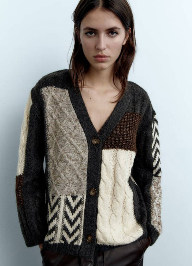 Zara PATCHWORK KNIT CARDIGAN

