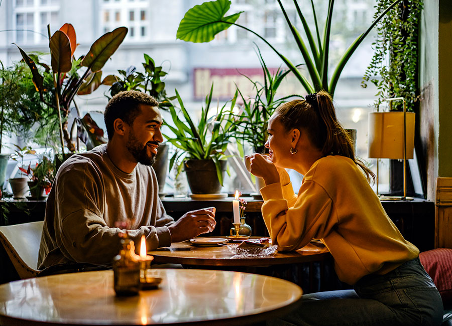 Couple on a weekend date at cute cafe