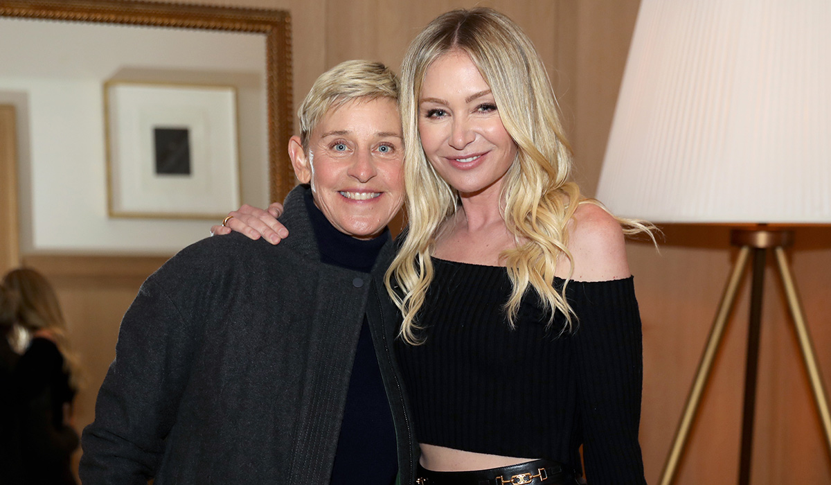 SAN FRANCISCO, CALIFORNIA - MARCH 17:(L-R) Ellen DeGeneres and Portia de Rossi are seen as RH Celebrates The Unveiling of RH San Francisco, The Gallery at the Historic Bethlehem Steel Building on March 17, 2022 in San Francisco, California. (Photo by Kelly Sullivan/Getty Images for RH)