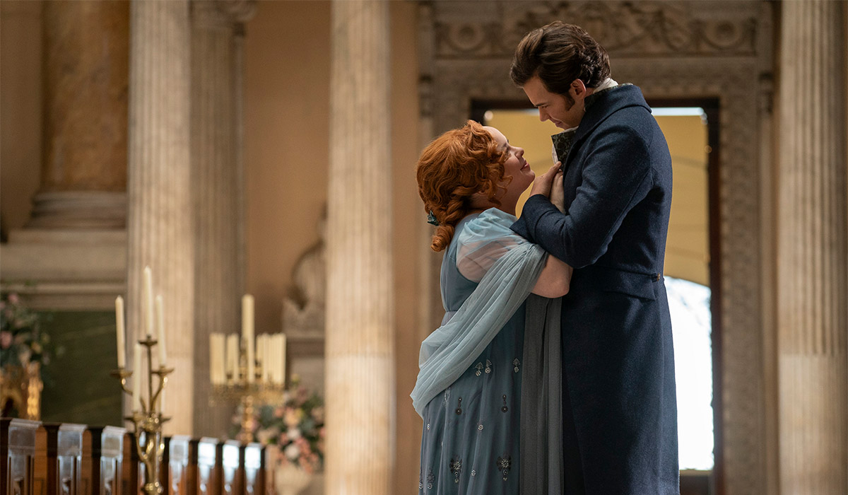 Nicola Coughlan as Penelope Featherington and Luke Newton as Colin Bridgerton. Pic: Liam Daniel/Netflix