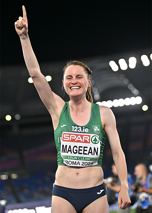 Ciara Mageean of Ireland celebrates winning the women's 1500m final during day three of the 2024 European Athletics Championships at the Stadio Olimpico in Rome. Pic: Sam Barnes/Sportsfile