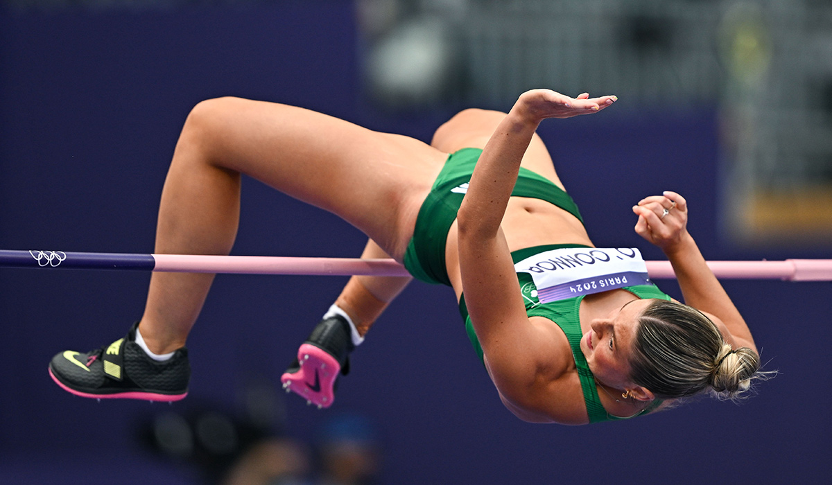 8 August 2024; Kate O’Connor of Team Ireland in action during the women's heptathlon high jump at the Stade de France during the 2024 Paris Summer Olympic Games in Paris, France. Photo by Sam Barnes/Sportsfile