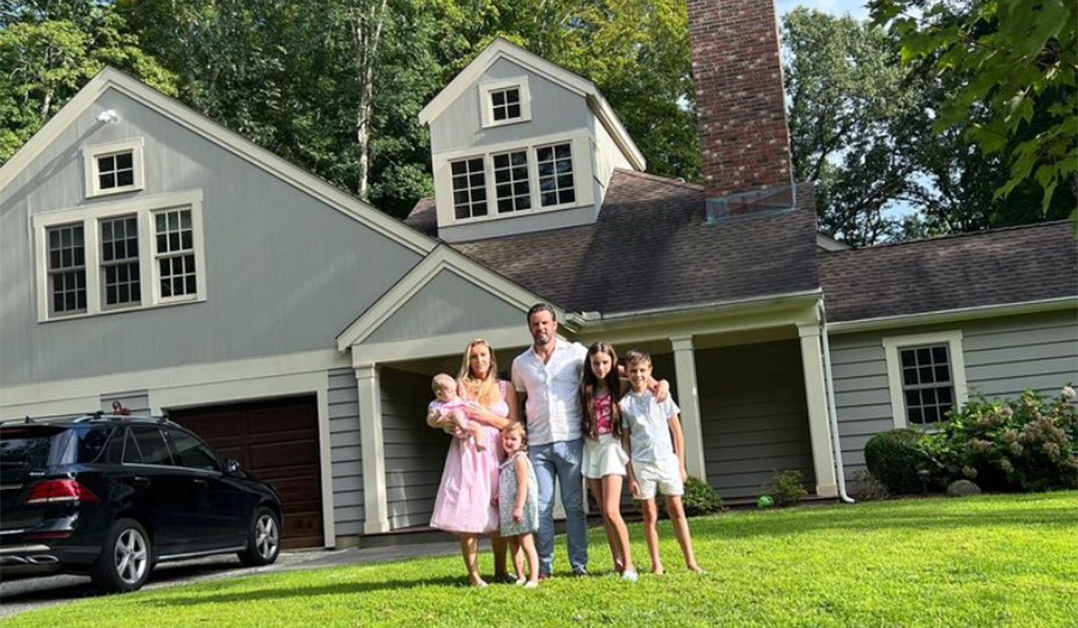 Jackie and Ben Foden with their daughters and Ben's two children with Una Healy