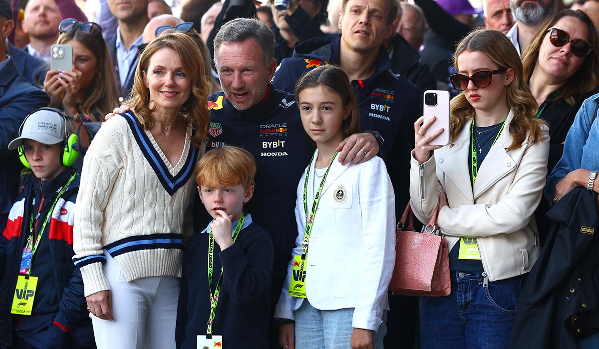Christian Horner with family, Geri Horner, Montague Horner, Olivia Horner and Bluebell Halliwell at the F1 Grand Prix of Great Britain