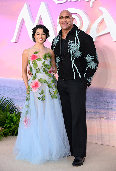 Auli'i Cravalho and Dwayne Johnson at the UK premiere of Moana 2. Pic: Karwai Tang/WireImage