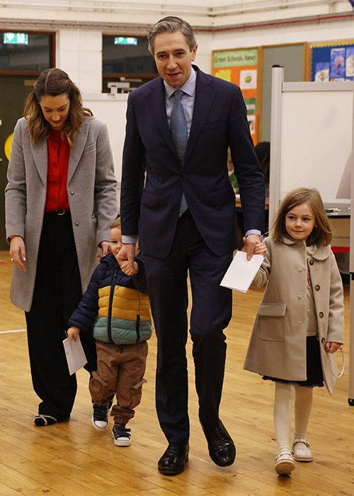 Taoiseach Simon Harris with his wife Caoimhe and children Cillian, 3, and Saoirse, 5. Pic: Dan Kitwood/Getty Images