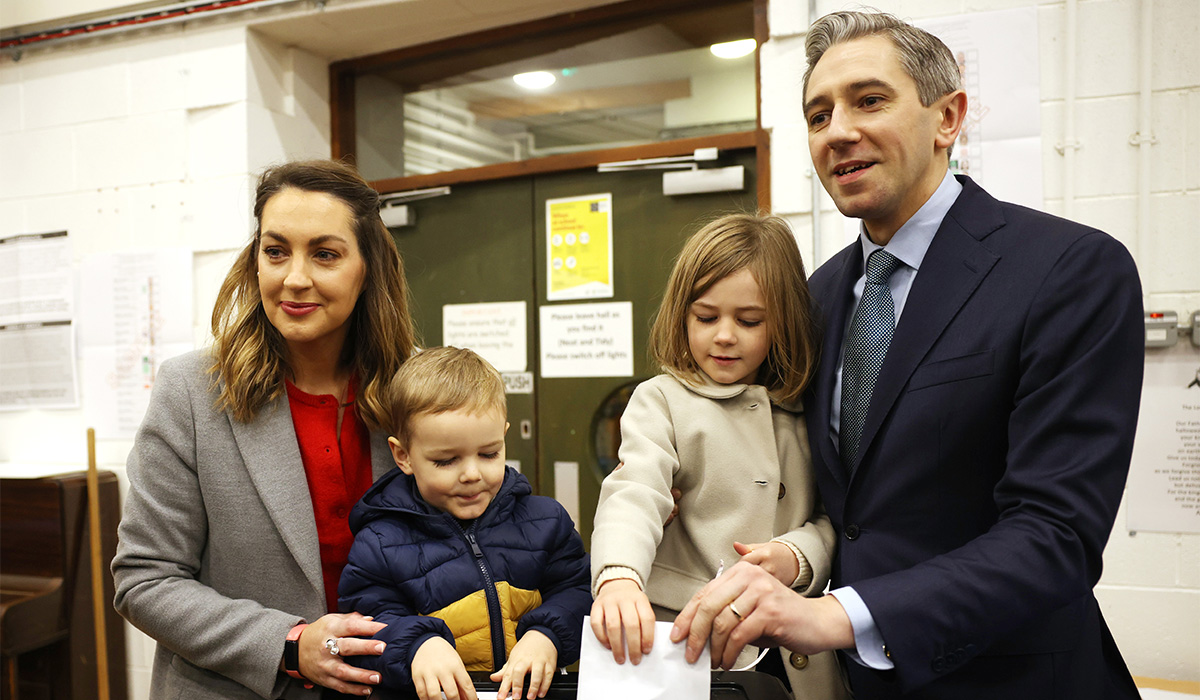 Taoiseach Simon Harris with his wife Caoimhe and children Cillian, 3, and Saoirse, 5. Pic: Dan Kitwood/Getty Images