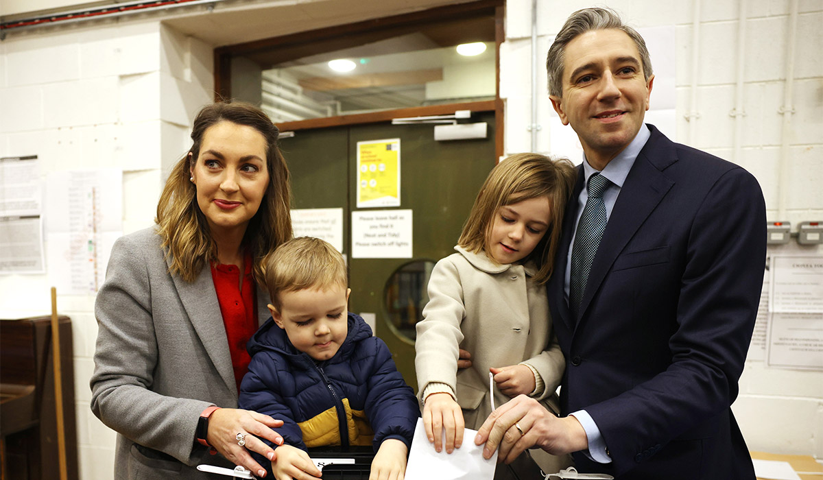 Taoiseach Simon Harris with his wife Caoimhe and children Cillian, 3, and Saoirse, 5. Pic: Dan Kitwood/Getty Images