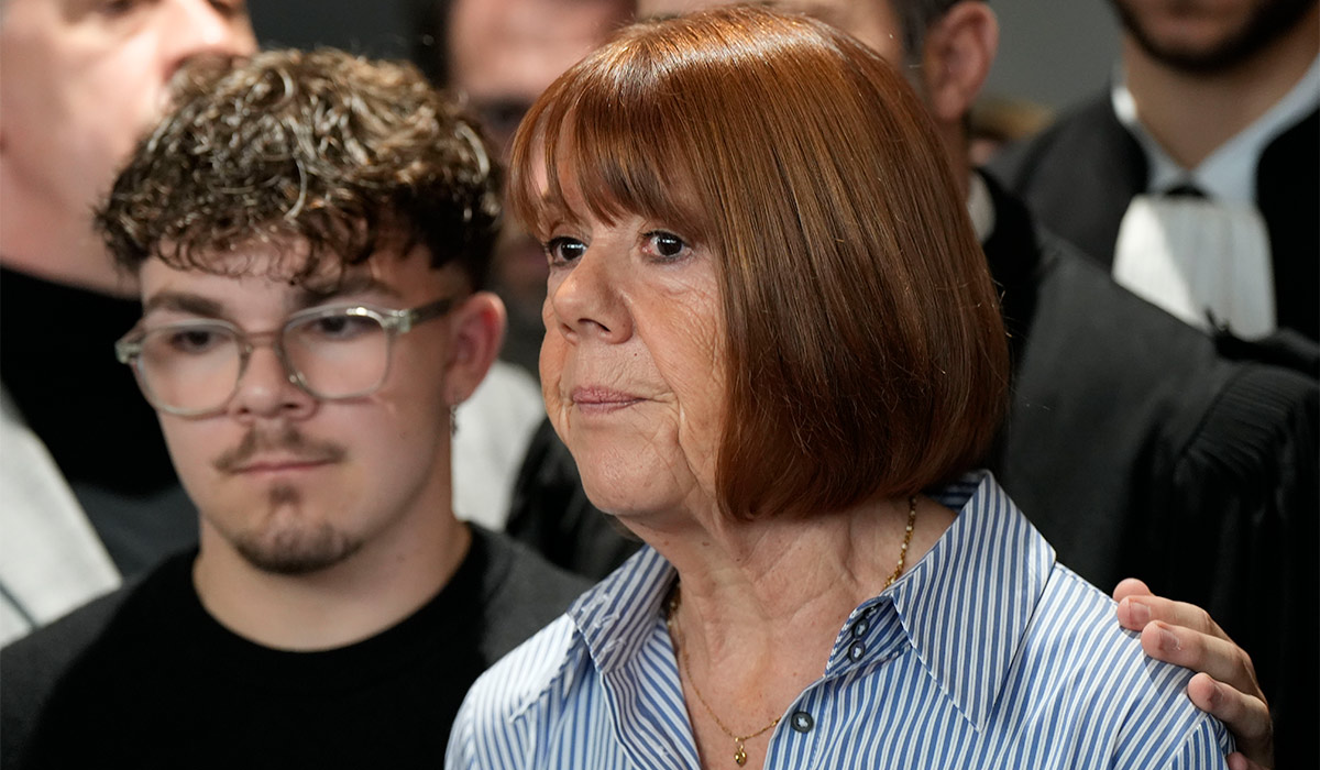 Gisele Pelicot gives a statement inside the courthouse after a verdict in the Pelicot case. Pic: Getty Images