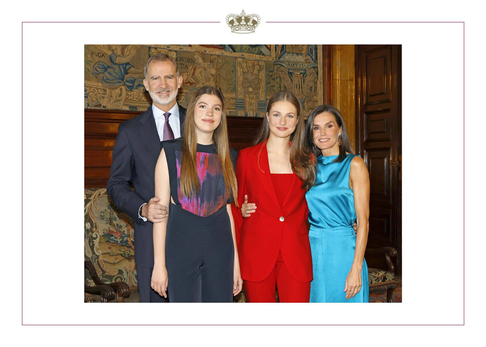 The Spanish Royal Family's official Christmas card featuring a photo of King Felipe VI, Queen Letizia and their children, Princess Leonor and Princess Sofia. Pic: REX