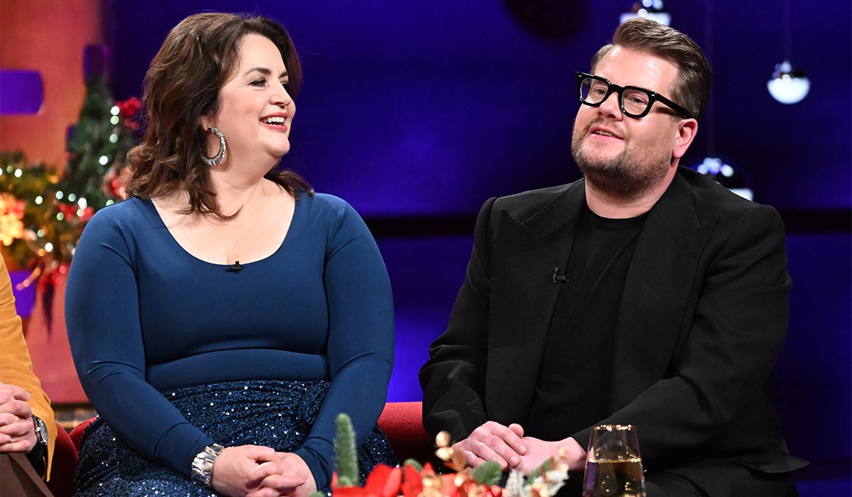 Ruth Jones and James Corden during filming for the Graham Norton Show, at BBC Studioworks 6 Television Centre, Wood Lane, London, to be aired on BBC One on Friday evening. Pic: Matt Crossick/PA Wire