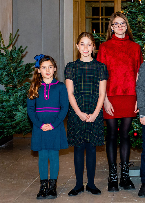 Princess Estelle, Princess Leonore, Princess Adrienne, The traditional handover of the Christmas trees by students of the Forestry Academy (Skogshögskolan) at the Royal Palace in Stockholm. Pic: REX