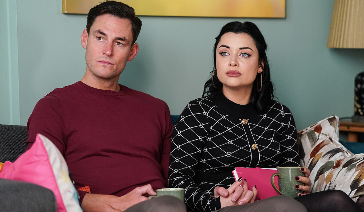 Zack Hudson (JAMES FARRAR);Whitney Dean (SHONA MCGARTY). Pic: BBC/Jack Barnes/Kieron McCarron