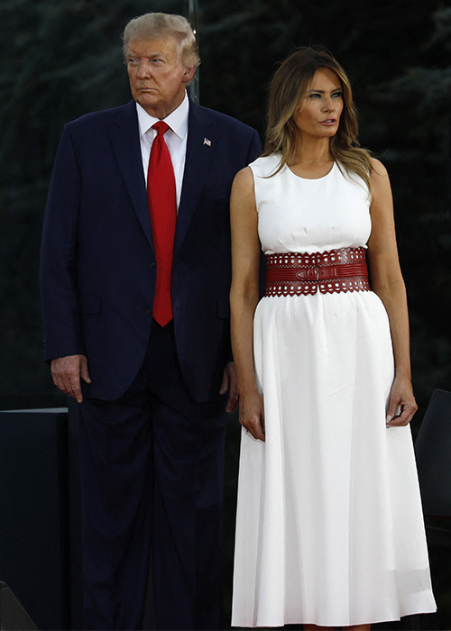U.S. President Donald Trump and First Lady Melania Trump participate in the 2020 Salute to America on the South Lawn of the White House in Washington. Pic: REX
