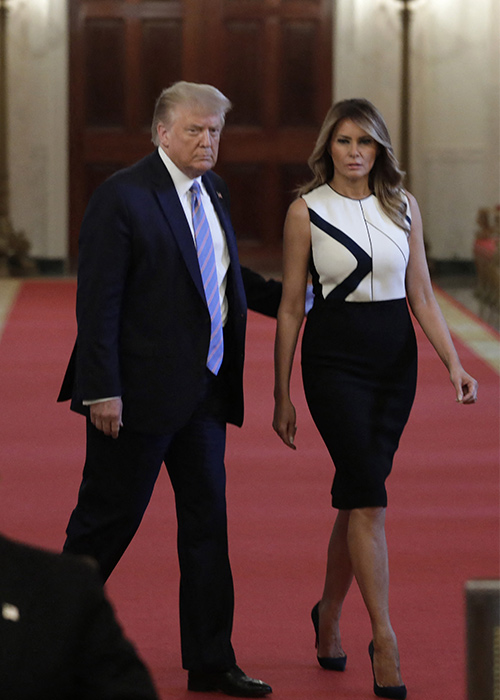 U.S. President Donald Trump with First Lady Melania Trump and Vice President Mike Pence arrive to participate in a National Dialogue on Safely Reopening Schools at the White House in Washington. Pic: REX