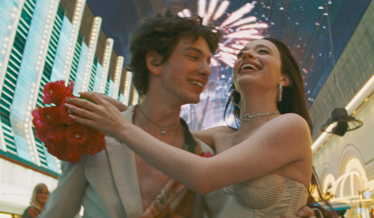 This image released by Neon shows Mark Eydelshteyn, left, and Mikey Madison in a scene from "Anora." (Neon via AP)