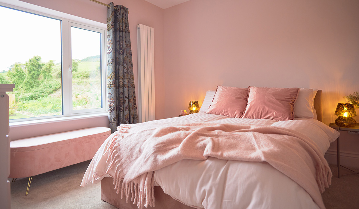 The pink bedroom in Rockhouse on The Great House Revival. Pic: Miki Barlok