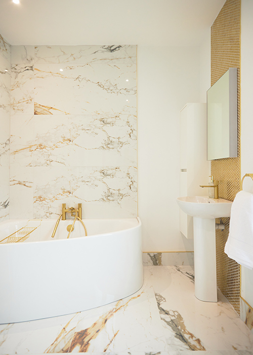 Gold bathroom in Rockhouse on The Great House Revival. Pic: Miki Barlok