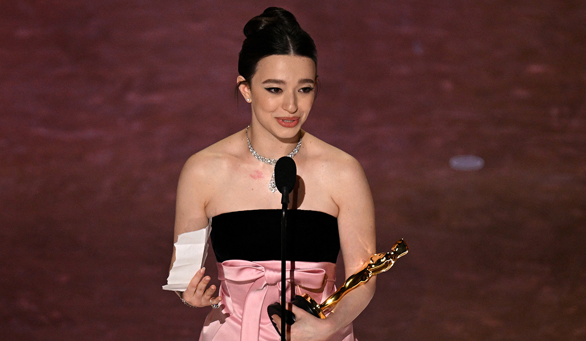 Mikey Madison winning Best Actress. Pic: PATRICK T. FALLON/AFP via Getty Images