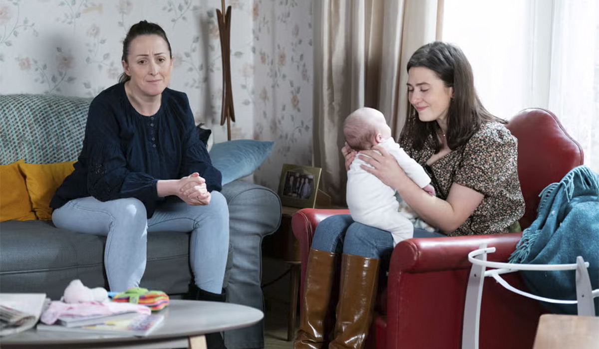 She begins to contemplate a fresh start with baby Julia. Pic: BBC/Jack Barnes/Kieron McCarron