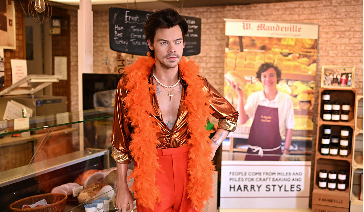 HOLMES CHAPEL, ENGLAND - JULY 30: A new Madame Tussauds wax figure of Harry Styles is unveiled at his previous workplace, W Mandeville Bakery on July 30, 2024 in Holmes Chapel, England. (Photo by Anthony Devlin/Getty Images)
