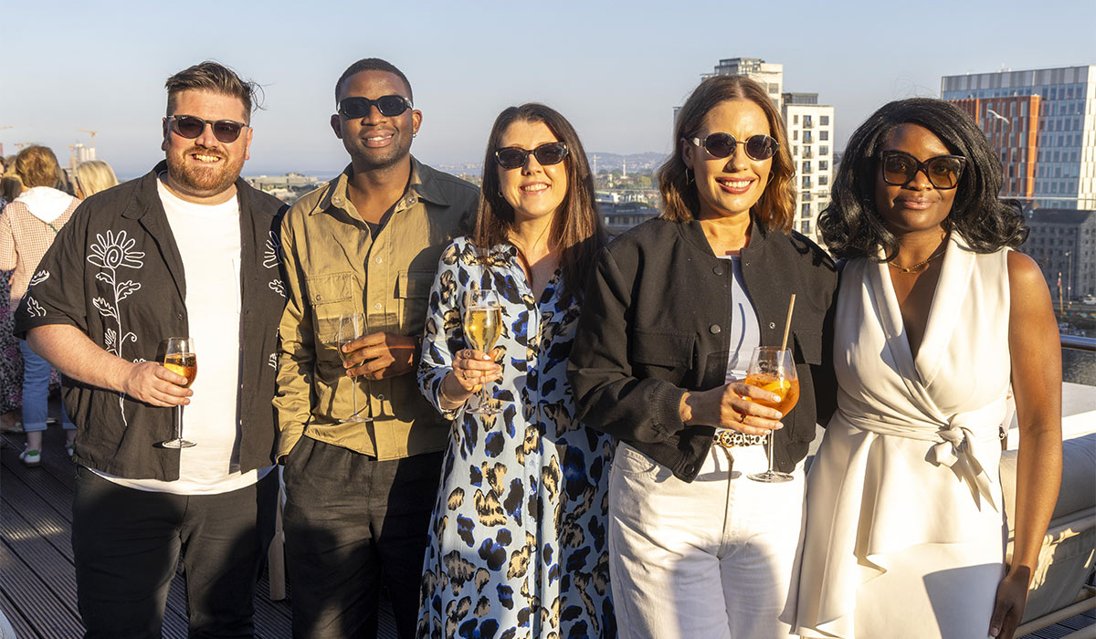 Thomas Crossy, Drew Studios, , Gill Herlihy, emma Power, and Pamela Uba pictured at the launch of the new Rooftop Bar and Restaurant at Anantara The Marker Dublin. Pic: Allen Kiely Photography