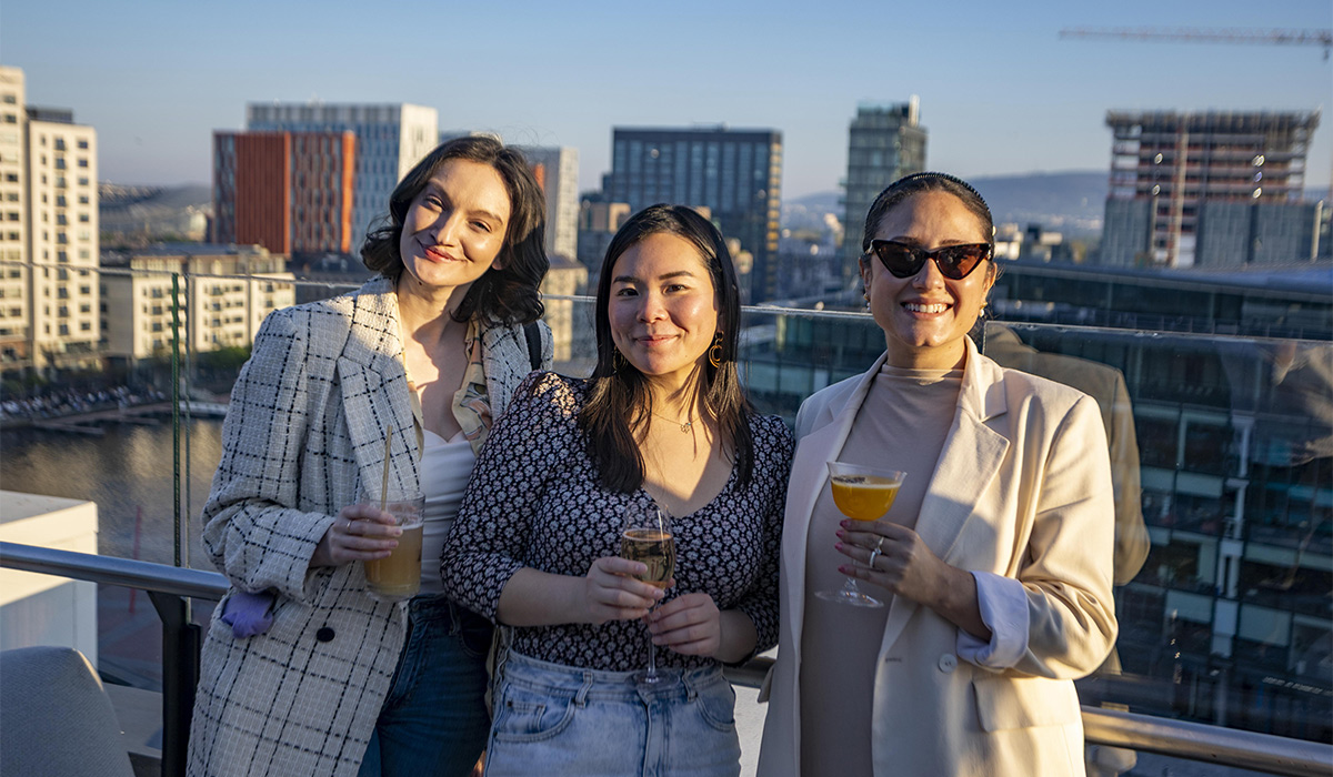 Hannah Lemass, Raquel Meneqaz & Claudia Surya pictured at the launch of the new Rooftop Bar and Restaurant at Anantara The Marker Dublin. Pic: Allen Kiely Photography