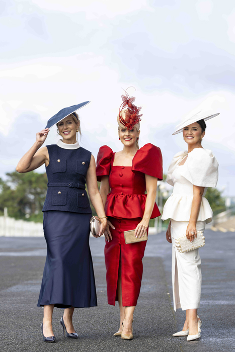 Mary Lee, Hayley Coleman and Jennifer Wrynne at Ladies Day of the Galway Races Summer Festival. Pic: Andrew Downes, Xposure