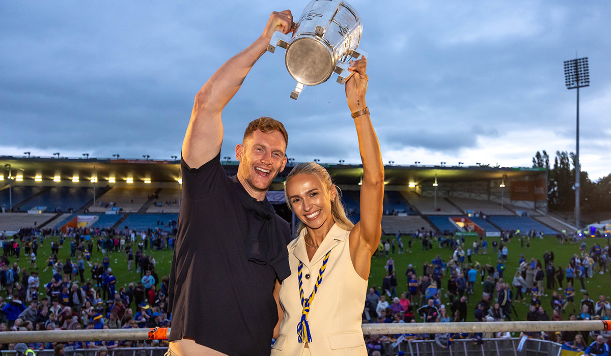 Tipperary player Michael Breen celebrates with his partner, Olympic athlete Sharlene Mawdsley. Pic: INPHO/Morgan Treacy
