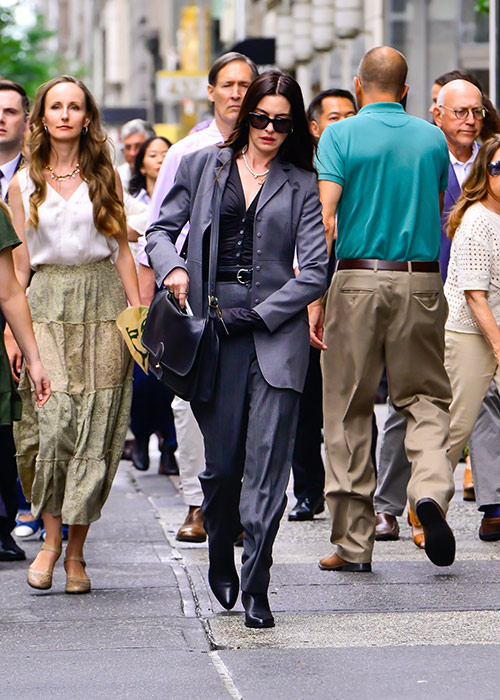 Anne Hathaway is seen on the set of "Devil Wears Prada 2". Pic: GC Images